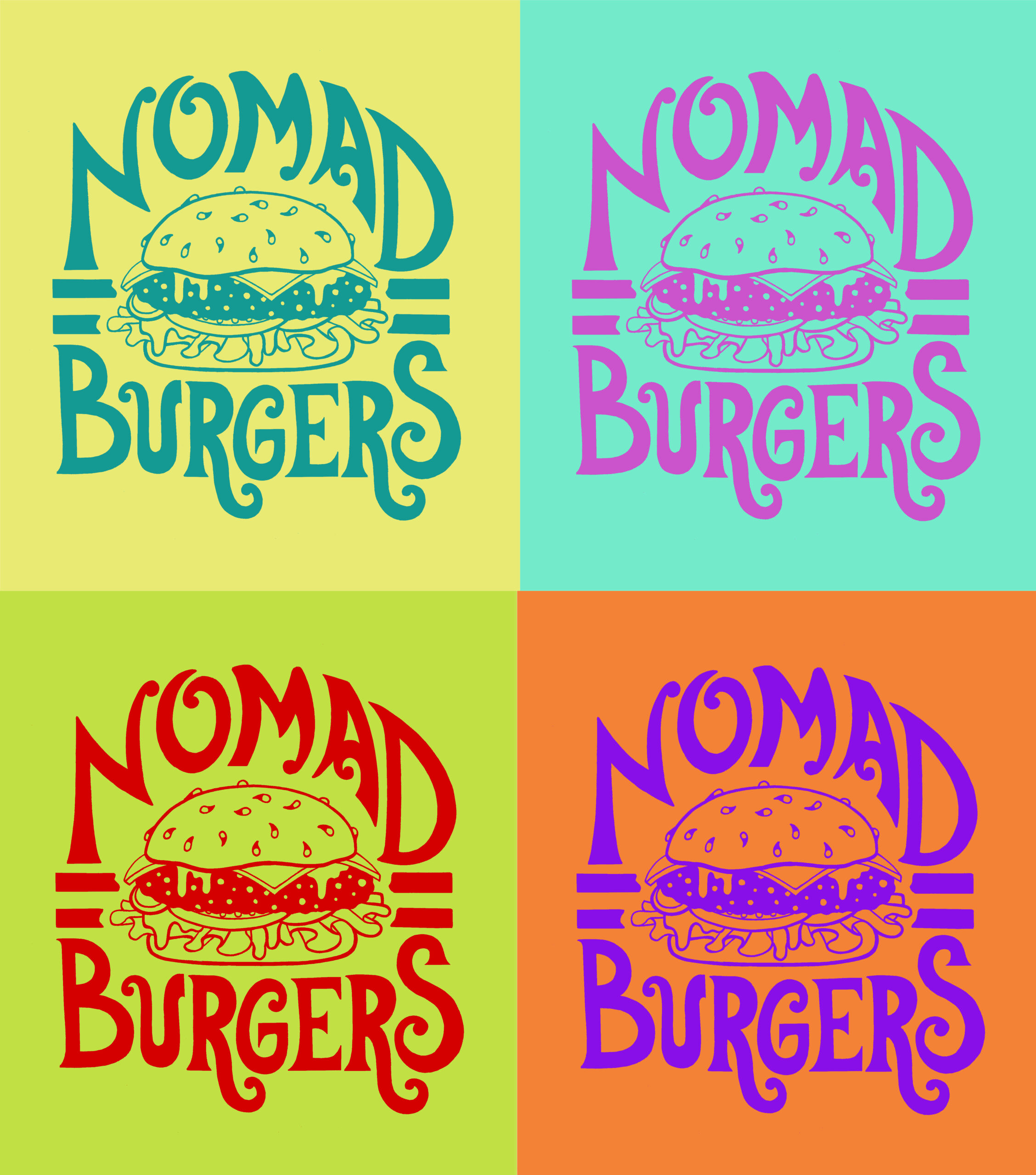 Nomad Burgers – logotyp i fyra färgvarianter